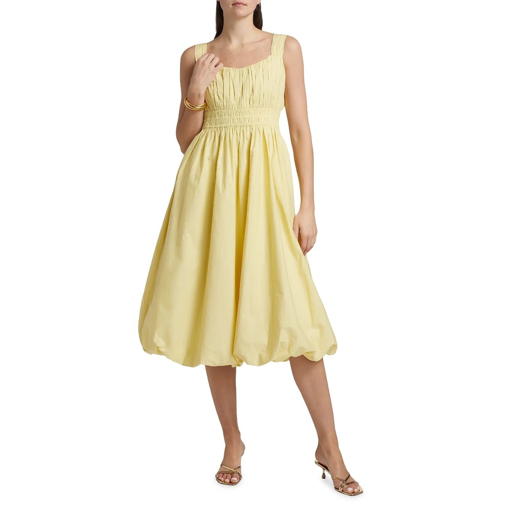 Sea New York‎ Emmet Poplin Bubble Midi Dress Yellow Spring Tea Cute Size S